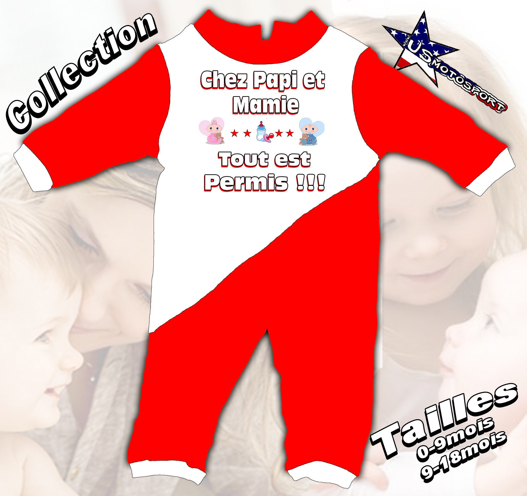 Grenouillere Bebe Rouge Humour Chez Papi Et Mamie Tout Est Permis